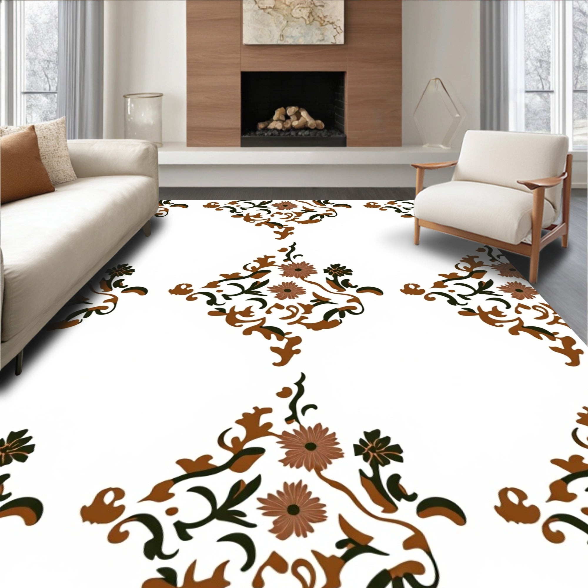 Ornate Floral Vine Pattern Rug