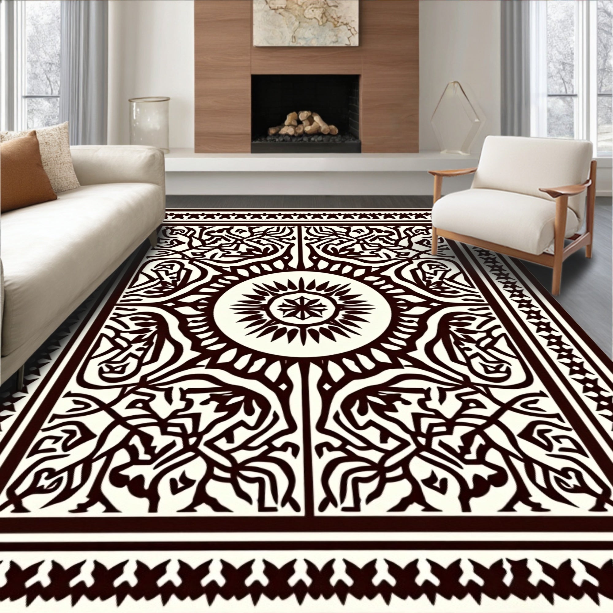 Intricate Radial Sunburst Patterned Rug