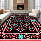 Red Cyan Swirl Medallion Black Rug
