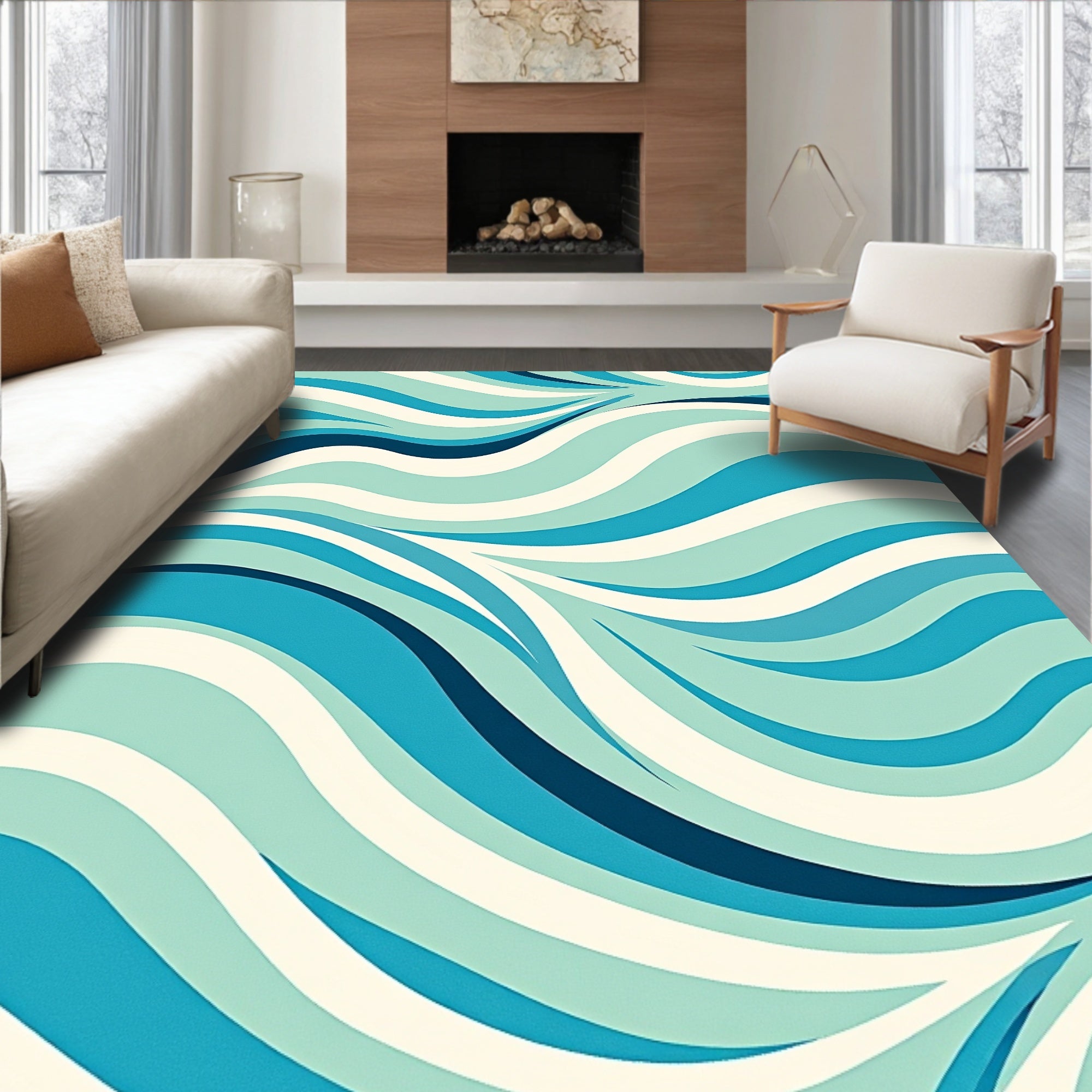 Teal Navy Abstract Wave Rug