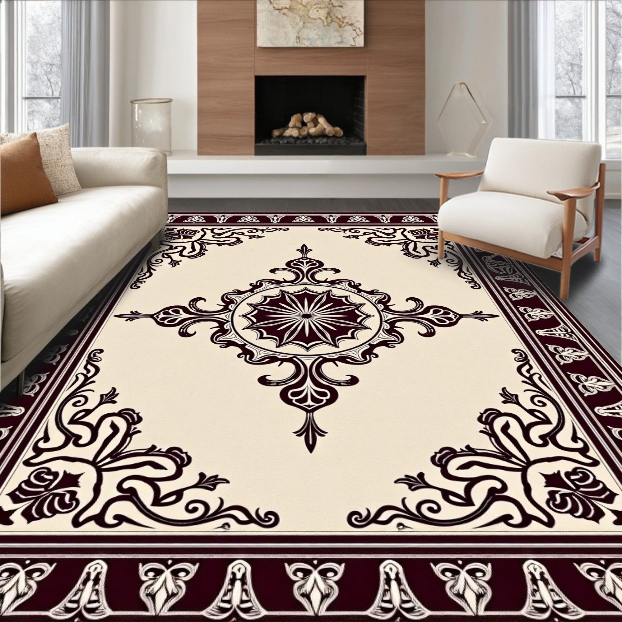 Vintage Ornamental Scrollwork Design Rug