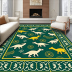 Whimsical Dinosaur Patterned Green Rug