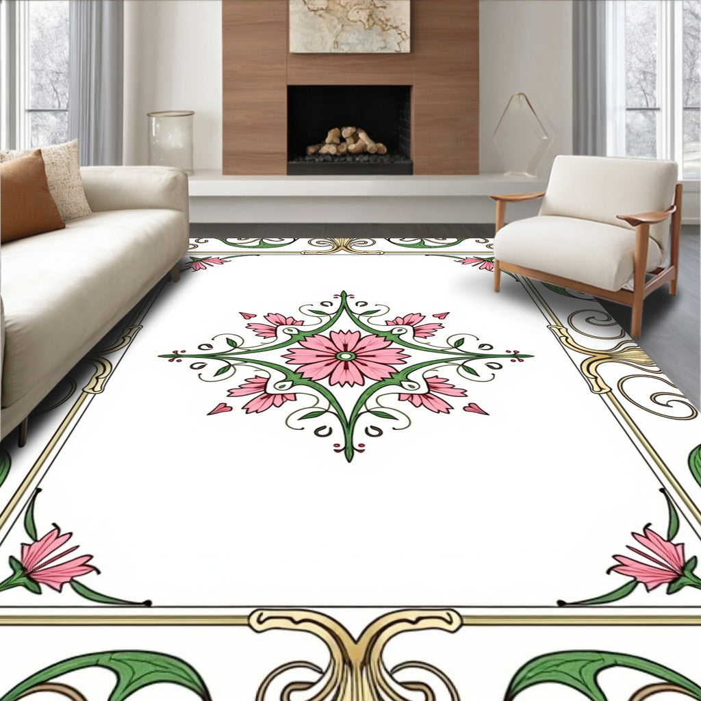 Elegant Floral Inlay Frame Design Rug