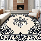 Classic Black Cream Floral Scroll Rug