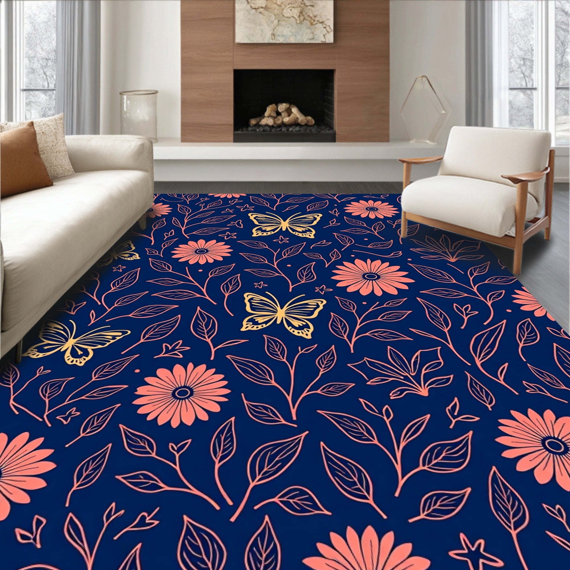 Floral Butterfly Pattern Design Rug