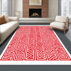 Bold Red Geometric Maze Pattern Rug
