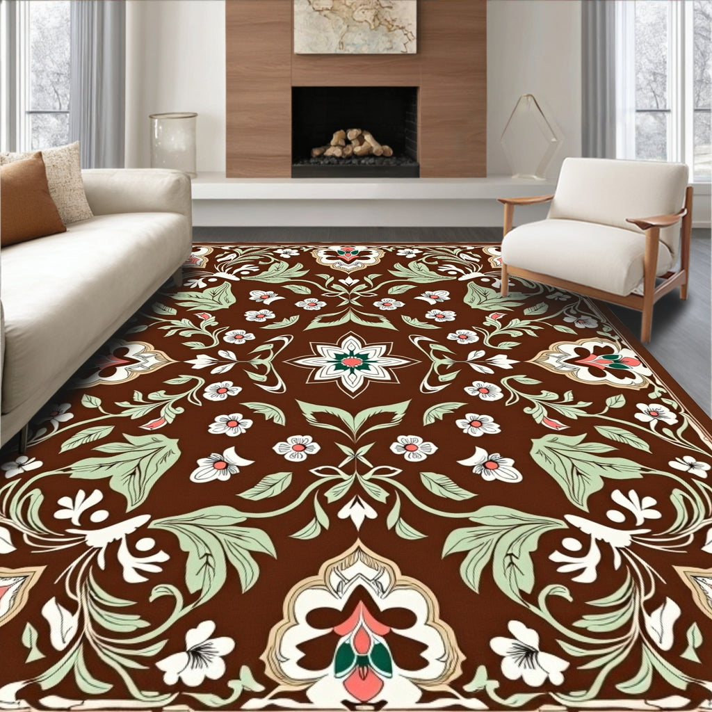 Ornate Floral Vines Detailed Rug