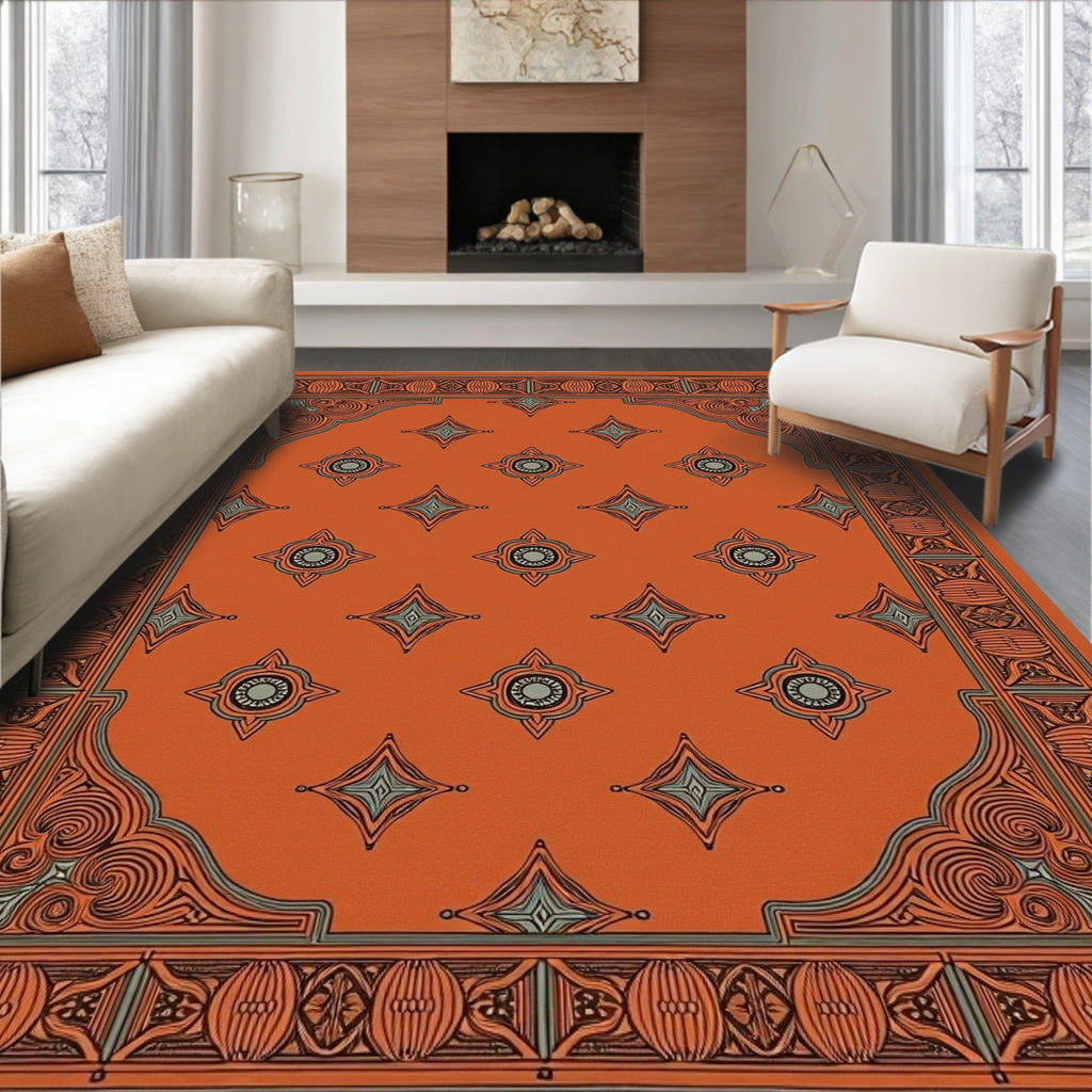 Ornate Orange Geometric Pattern Rug