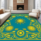 Golden Sunburst Floral Framed Rug