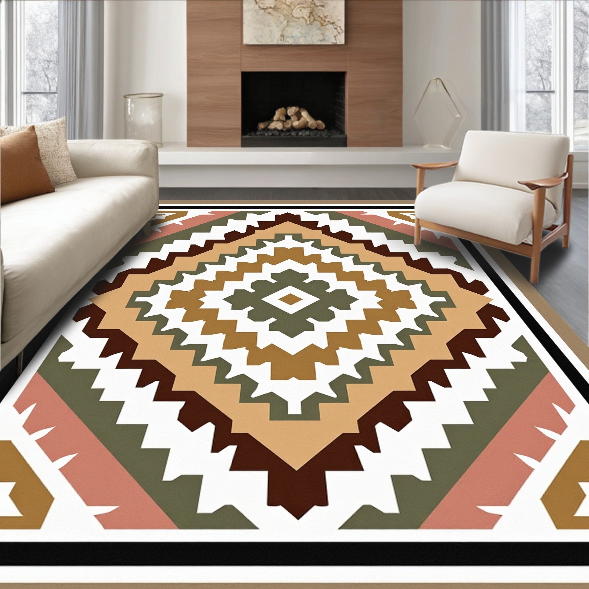 Geometric Diamond Pattern Boho Rug