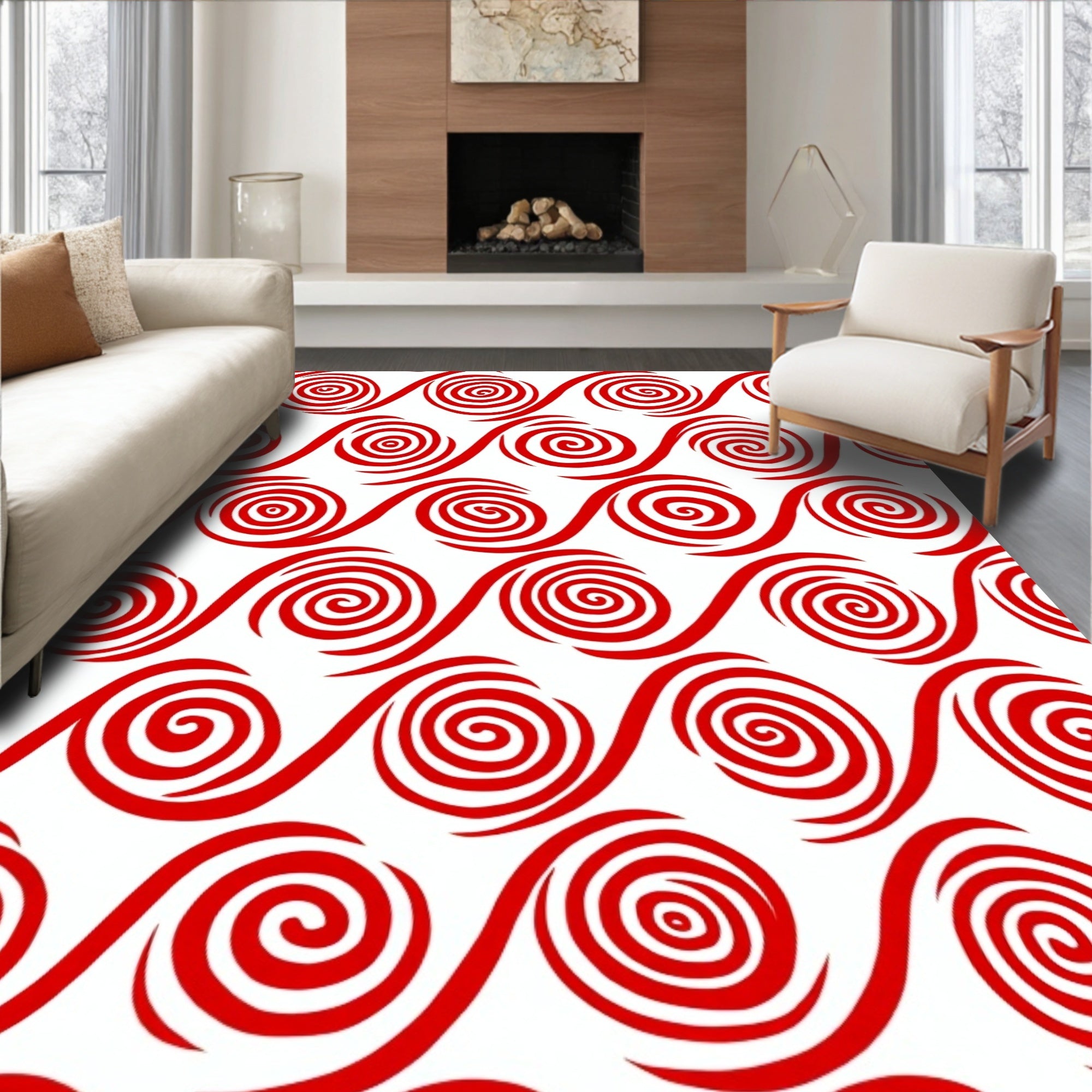 Crimson Swirl Wave Harmony Rug