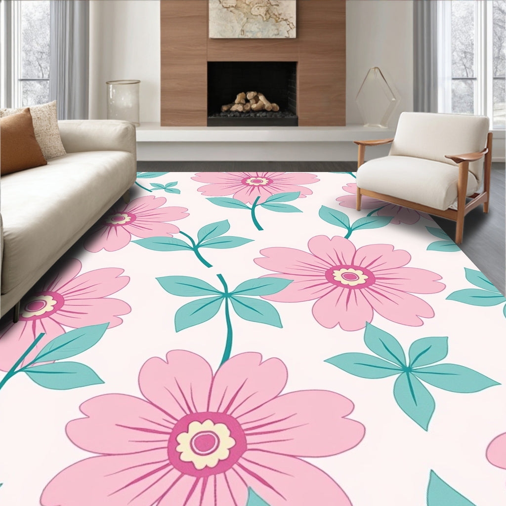 Pastel Pink Floral Pattern Rug
