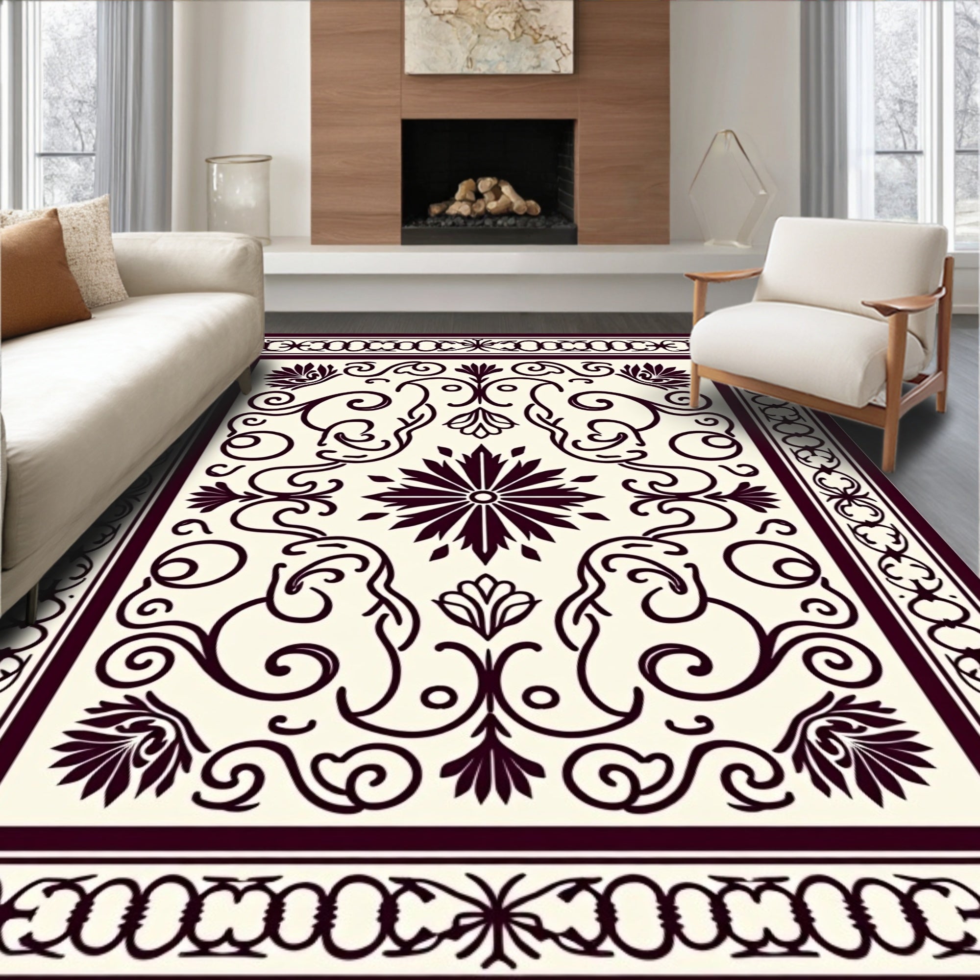 Classic Floral Scrollwork Ivory Rug