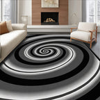 Abstract Black White Spiral Design Rug