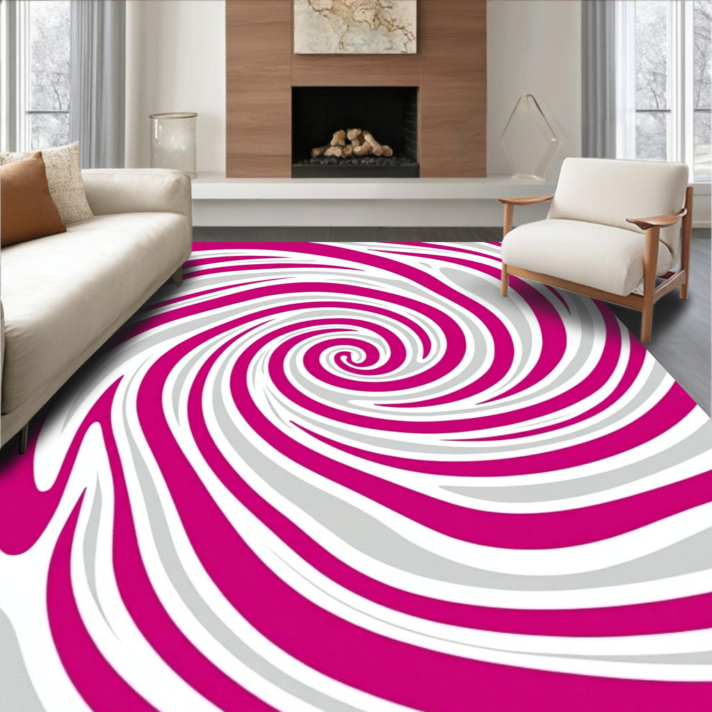 Magenta White Swirl Pattern Rug