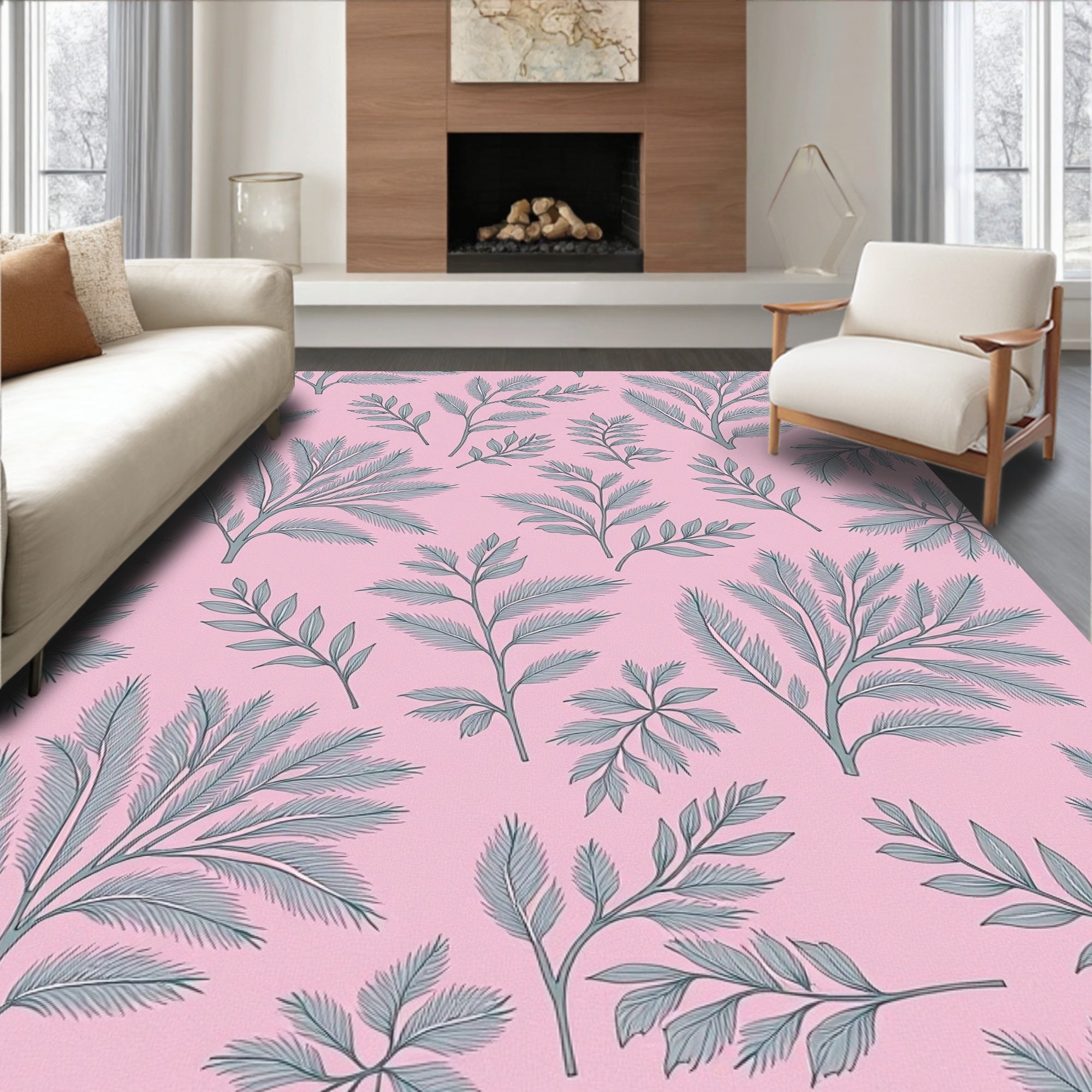 Pink Tropical Leaf Pattern Design Rug