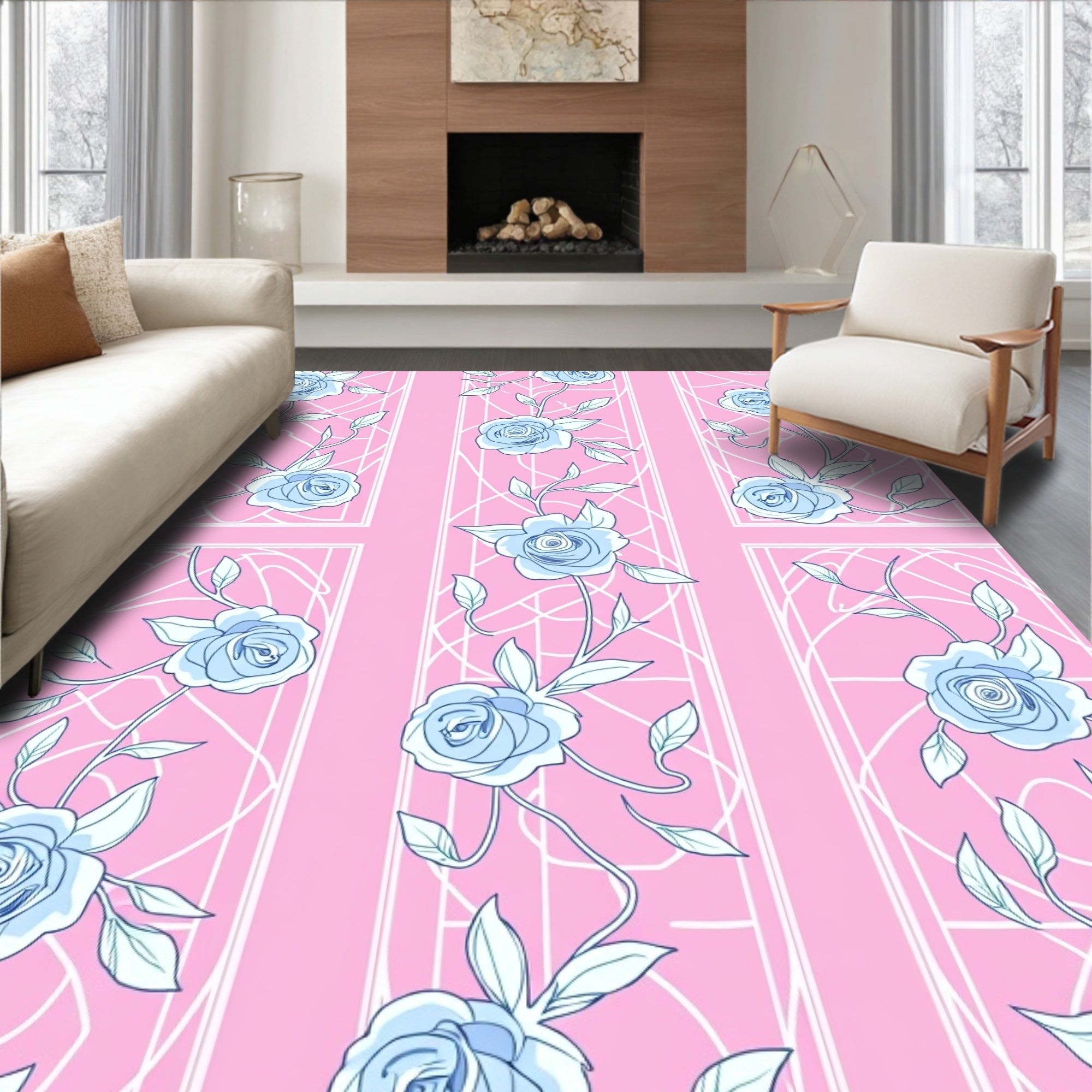 Pastel Rose Garden Window Pattern Rug