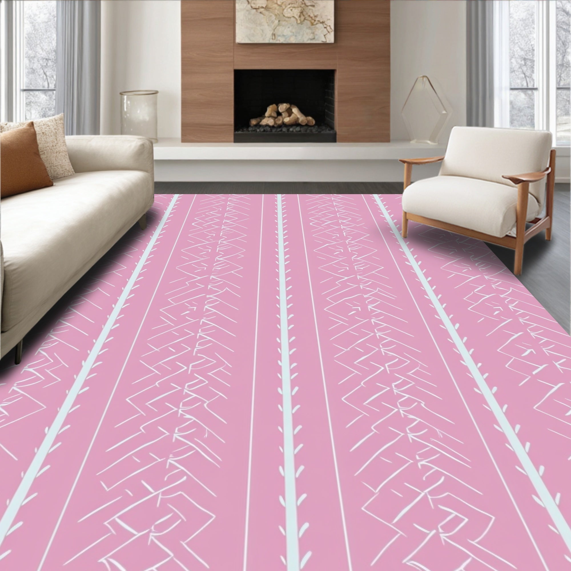 Pink Abstract Geometric Stripe Pattern Rug