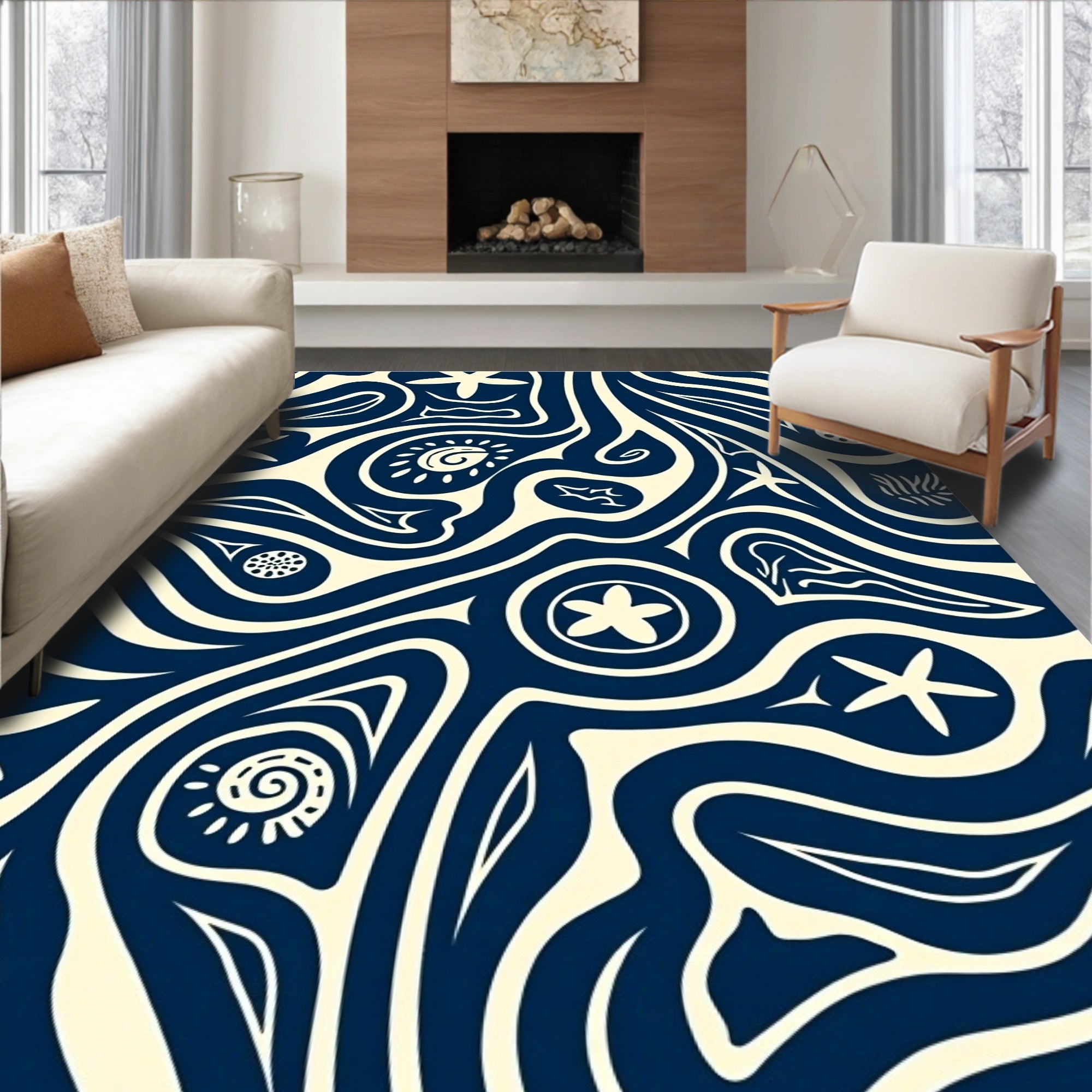 Coastal Wave And Starfish Pattern Rug