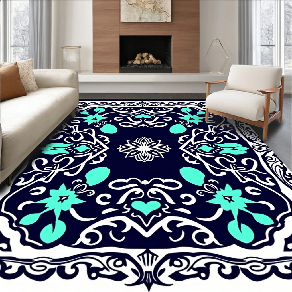 Aqua Medallion Symmetry Design Rug