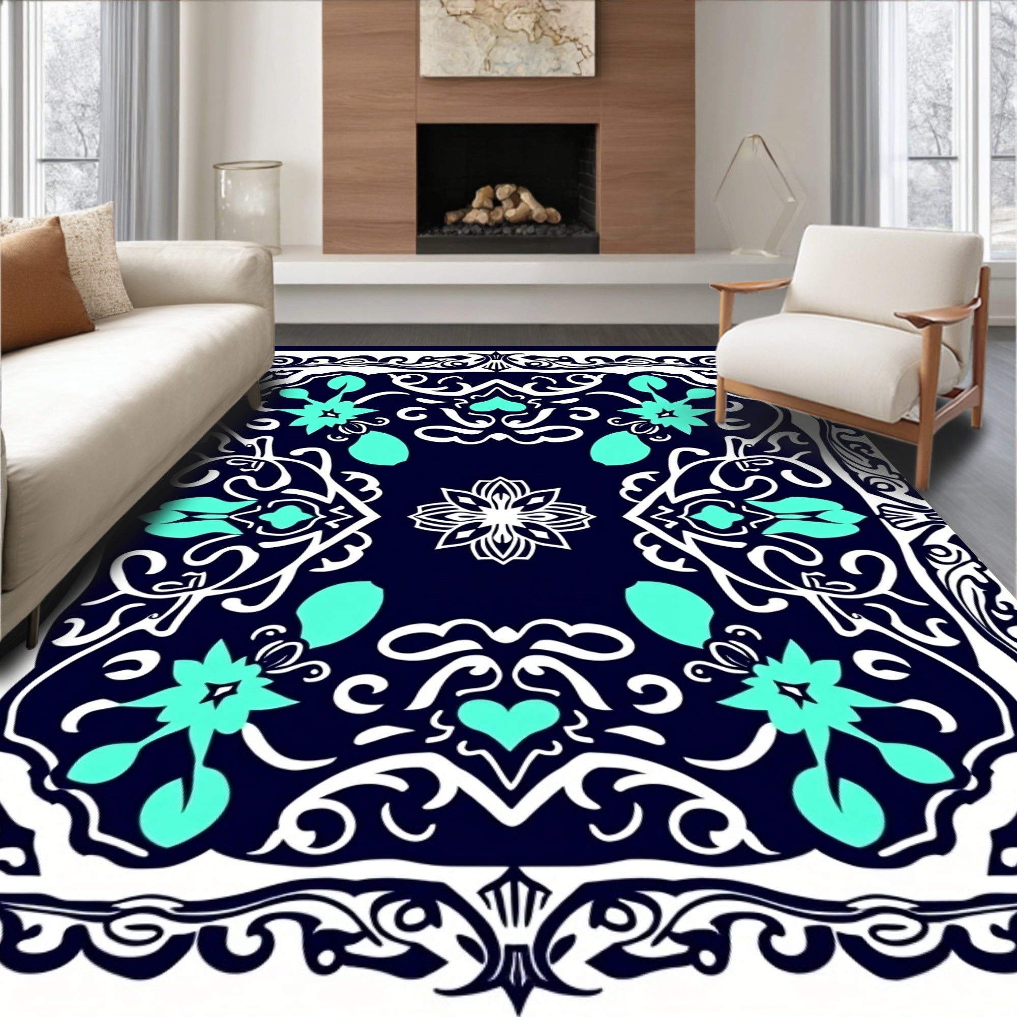 Aqua Medallion Symmetry Design Rug