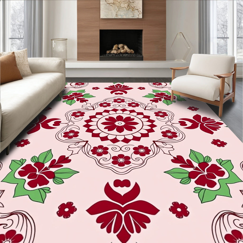 Classic Floral Motif In Red and Green Rug