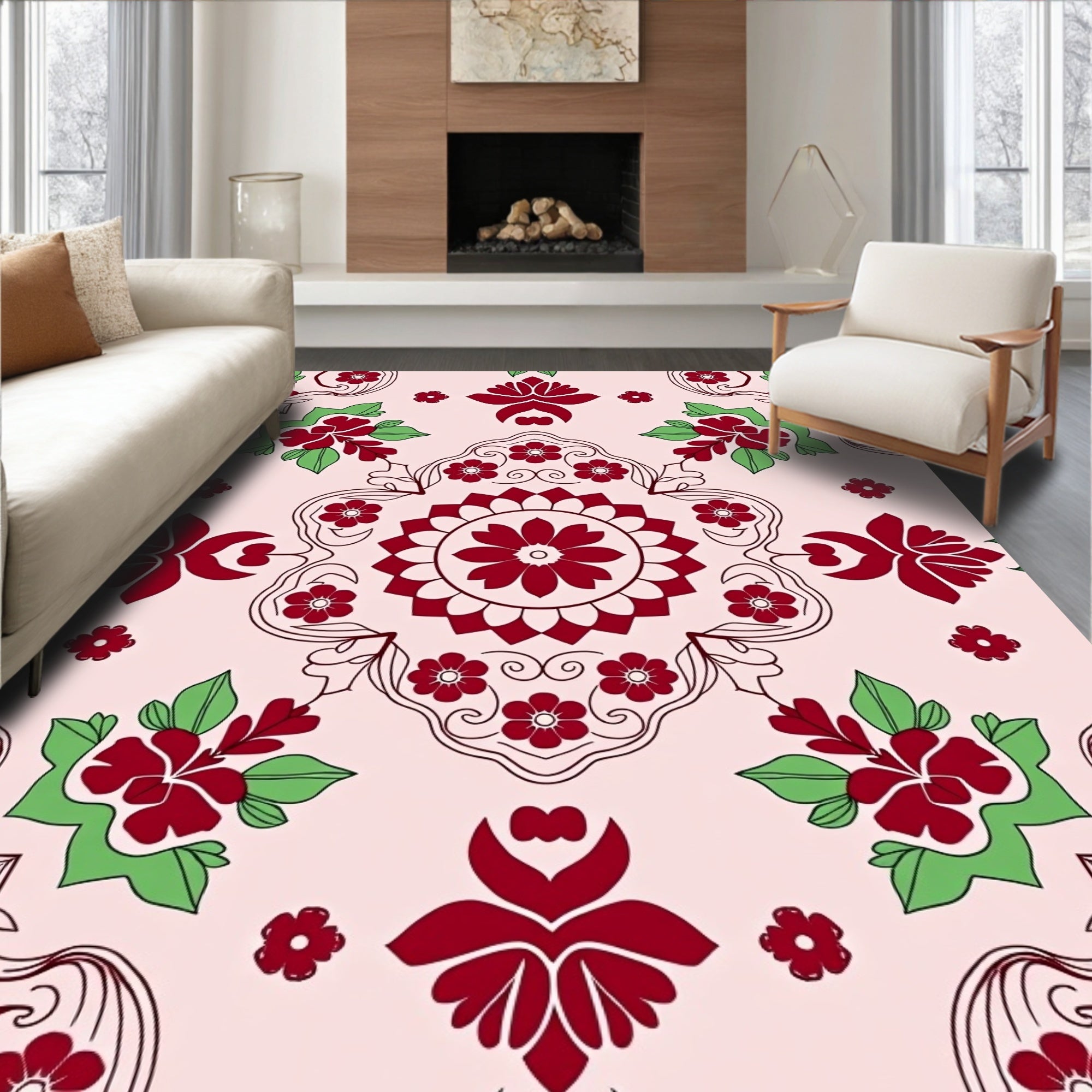 Classic Floral Motif In Red and Green Rug