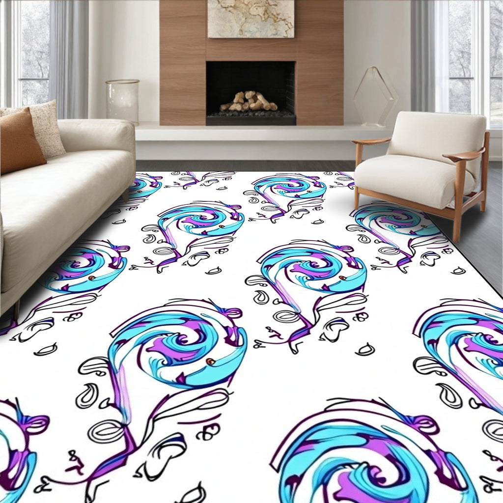 Playful Purple Teal Swirl Paisley Rug