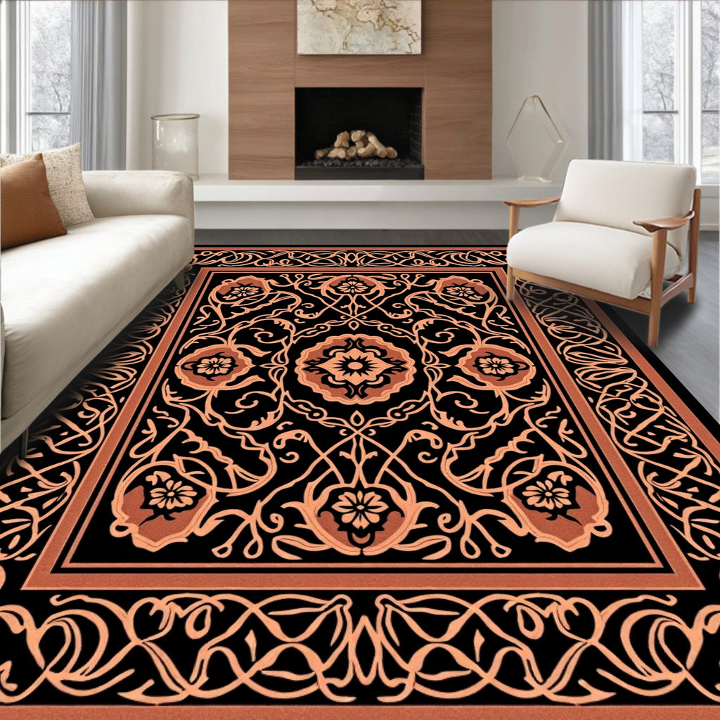 Elegant Floral Swirls Inlay Pattern Rug