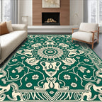 Emerald Beige Floral Mandala Pattern Rug