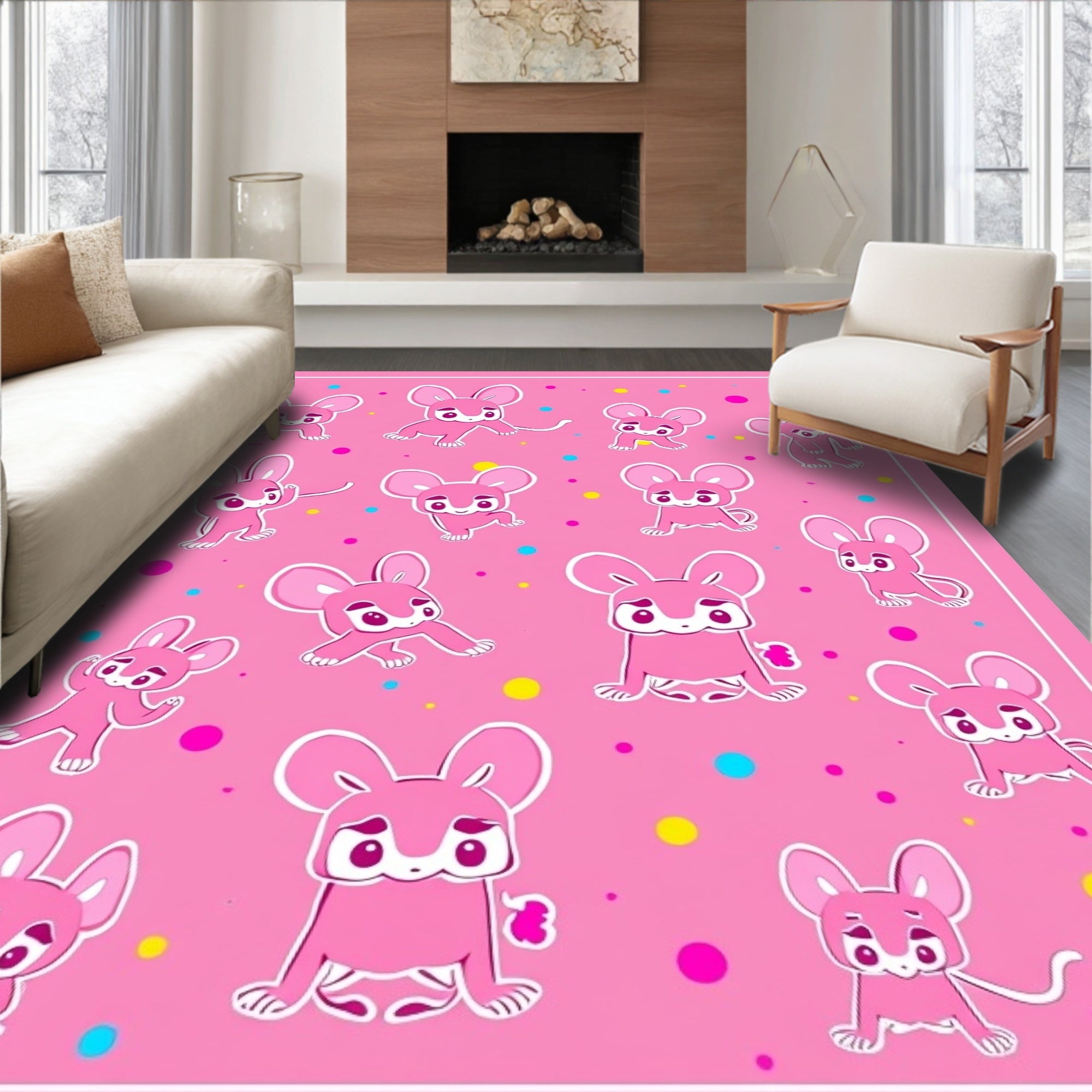Pink Cartoon Mouse Pattern Design Rug