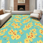 Yellow Floral Branches On Light Blue Rug