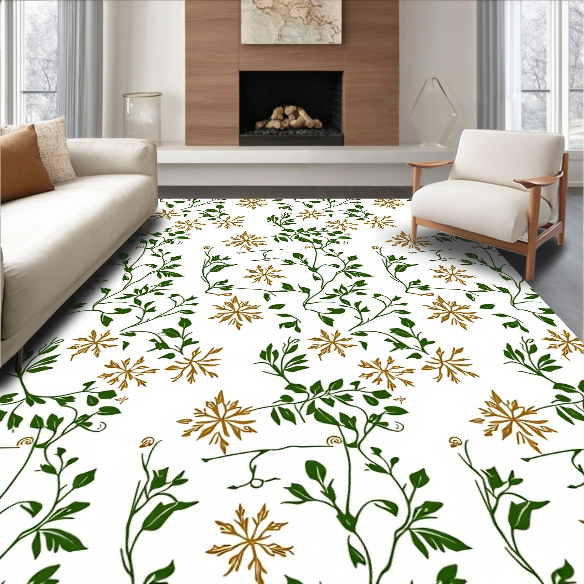Verdant Gold Starburst Vine Flourish Rug