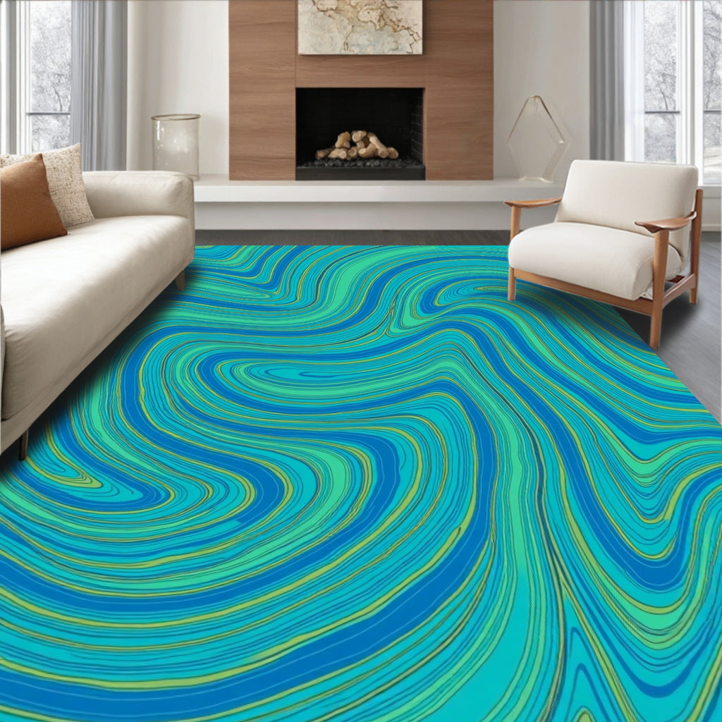 Abstract Swirl Aqua Stripe Design Rug