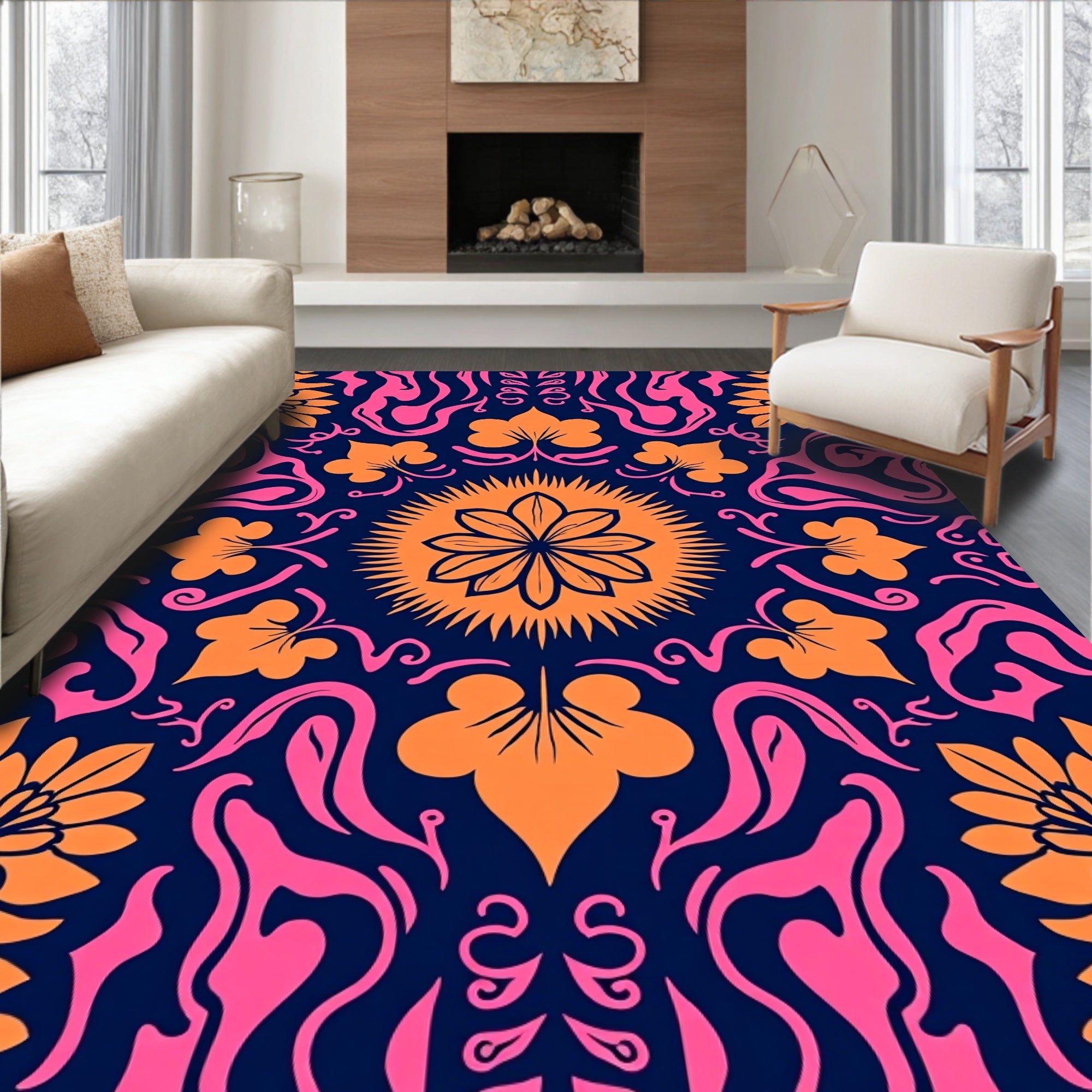 Vibrant Floral Swirls Pattern Rug