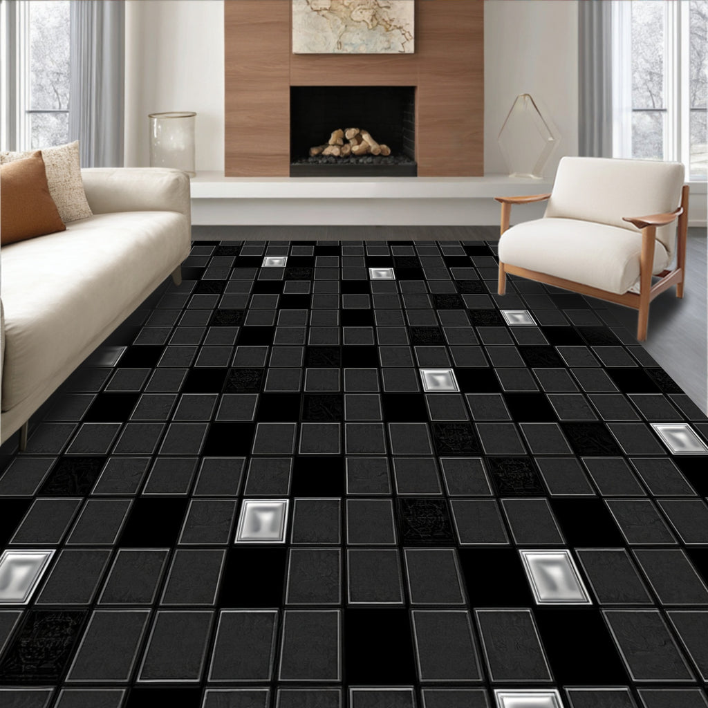 Dark Textured Geometric Pattern Rug
