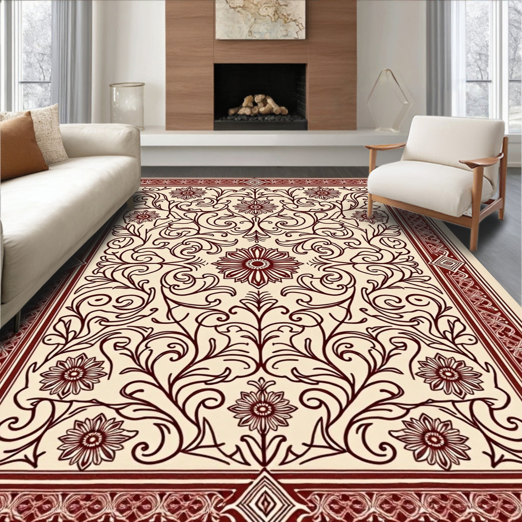 Ornate Floral Vine Arabesque Motif Rug