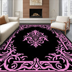 Ornate Pink Acanthus Scrollwork Square Design Rug