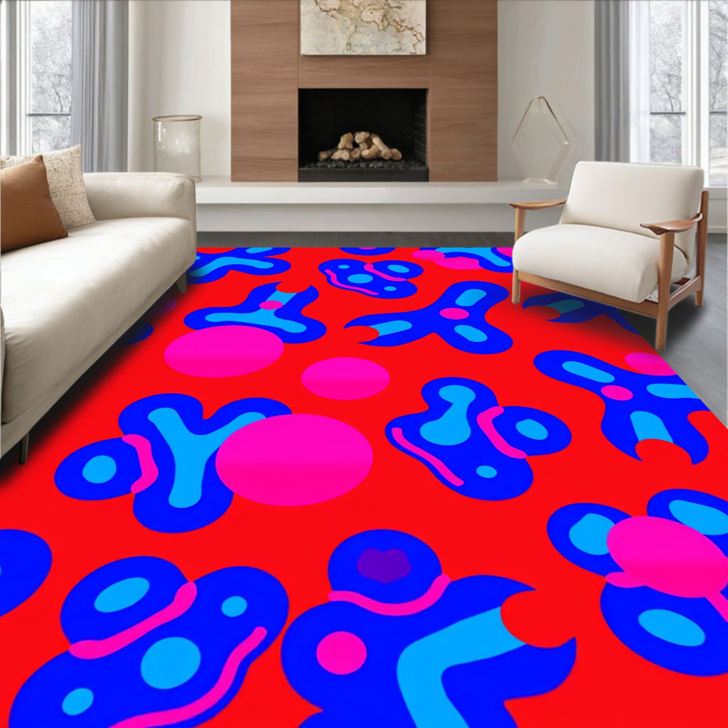 Abstract Blue And Pink Blob Pattern Rug