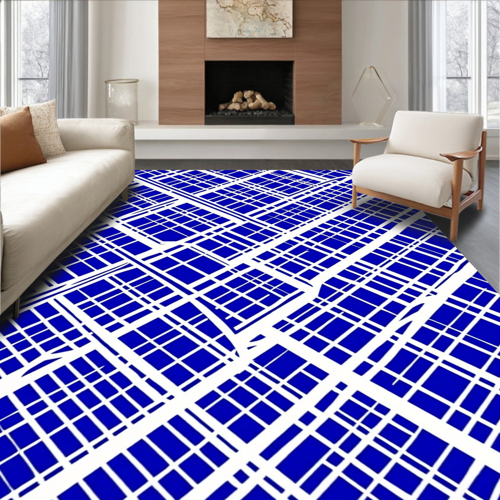 Abstract Blue White Geo Pattern Rug