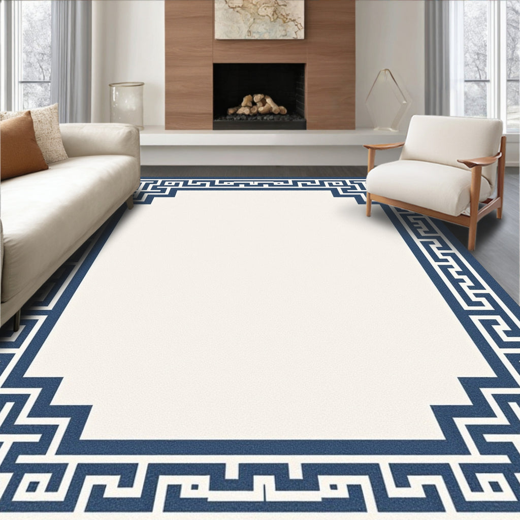 Navajo Blue Classic Geometric Border Rug
