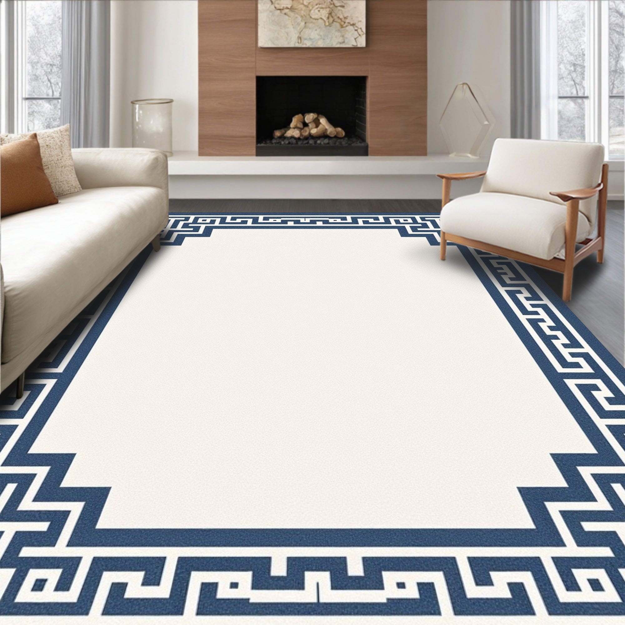 Navajo Blue Classic Geometric Border Rug