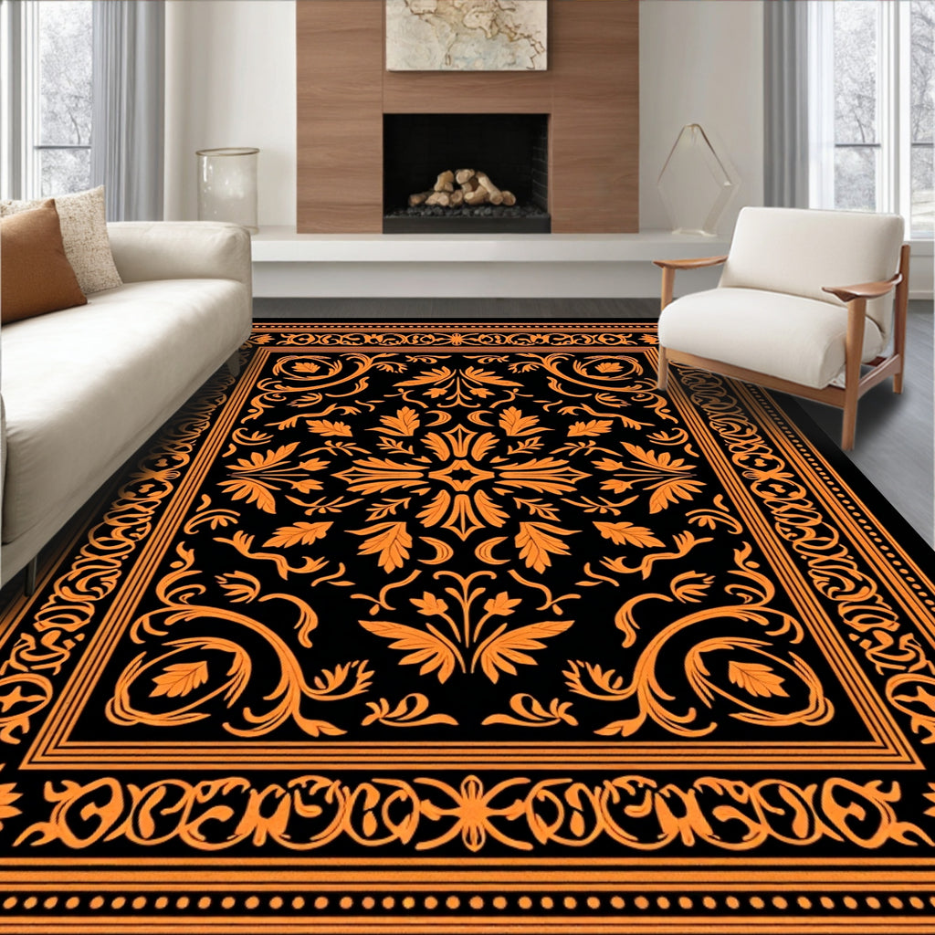Ornate Floral Scrolled Frame Design Rug