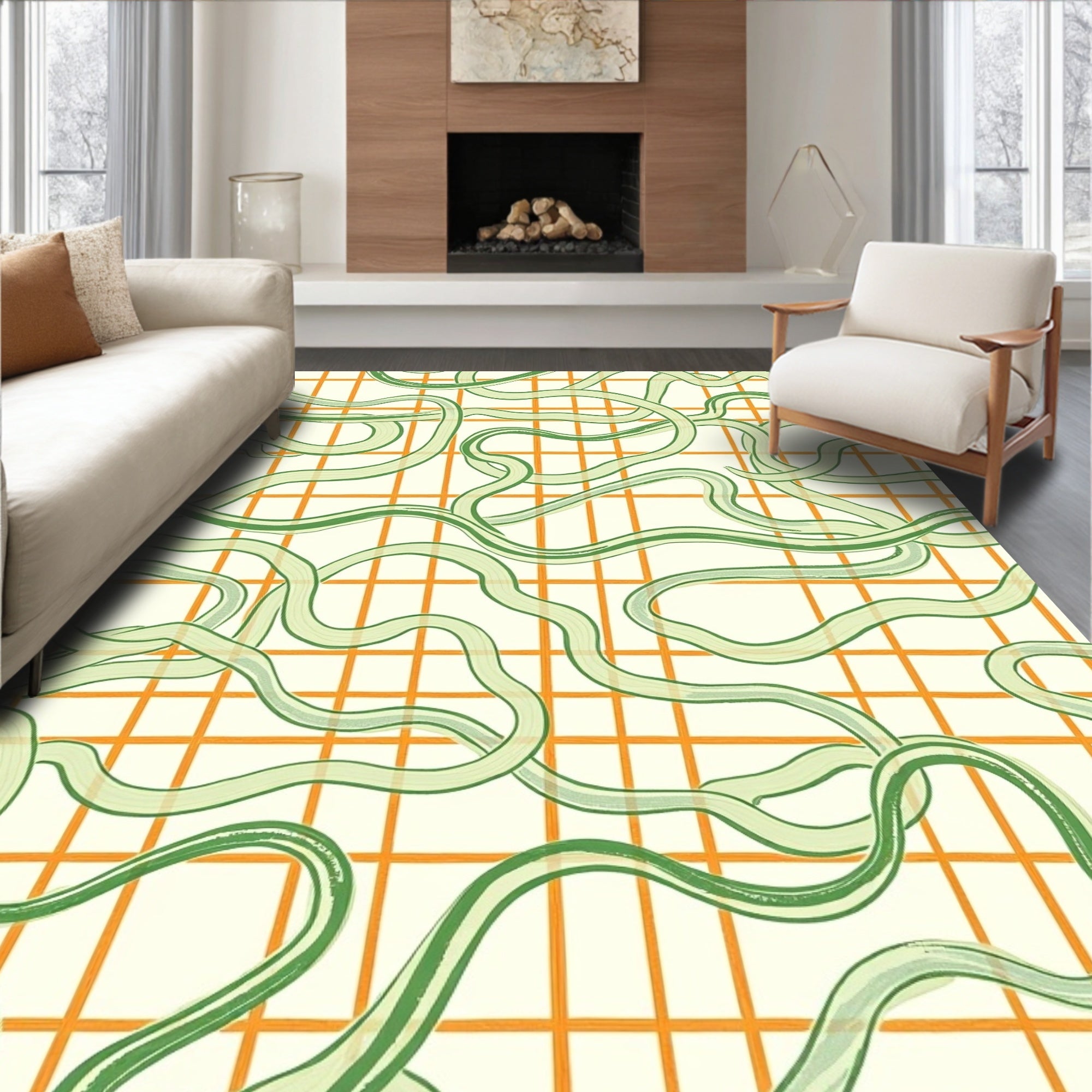 Winding Ribbon Grid Pattern Rug
