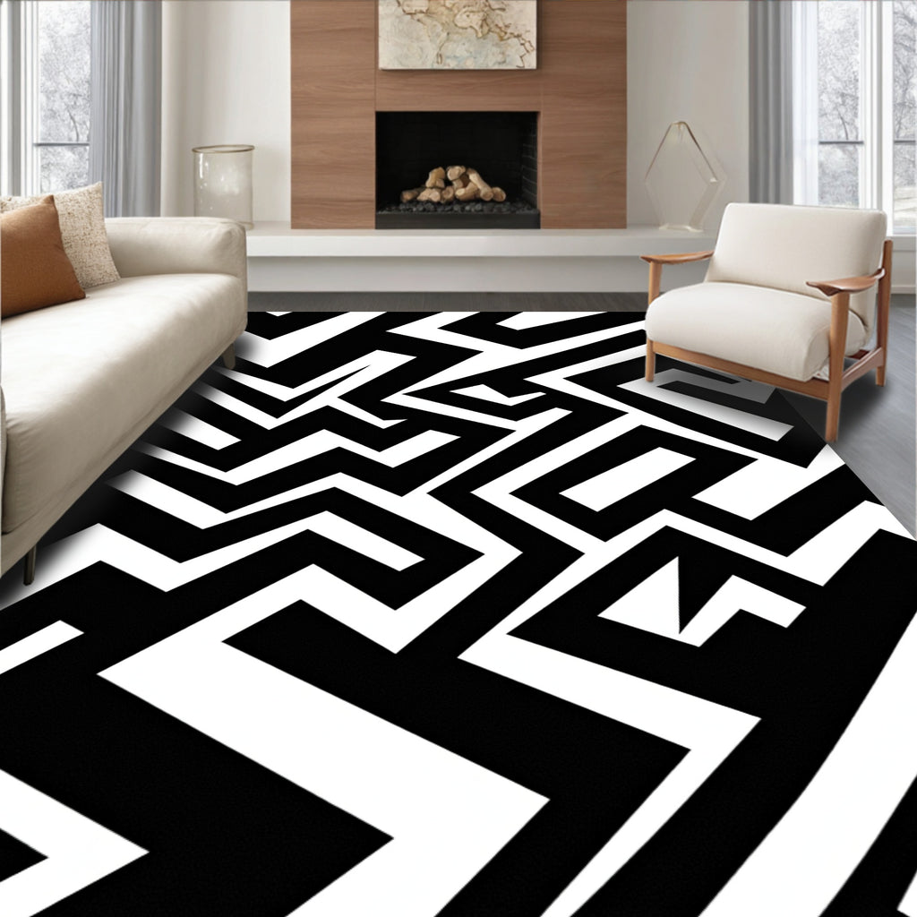 Bold Geometric Maze Pattern Rug