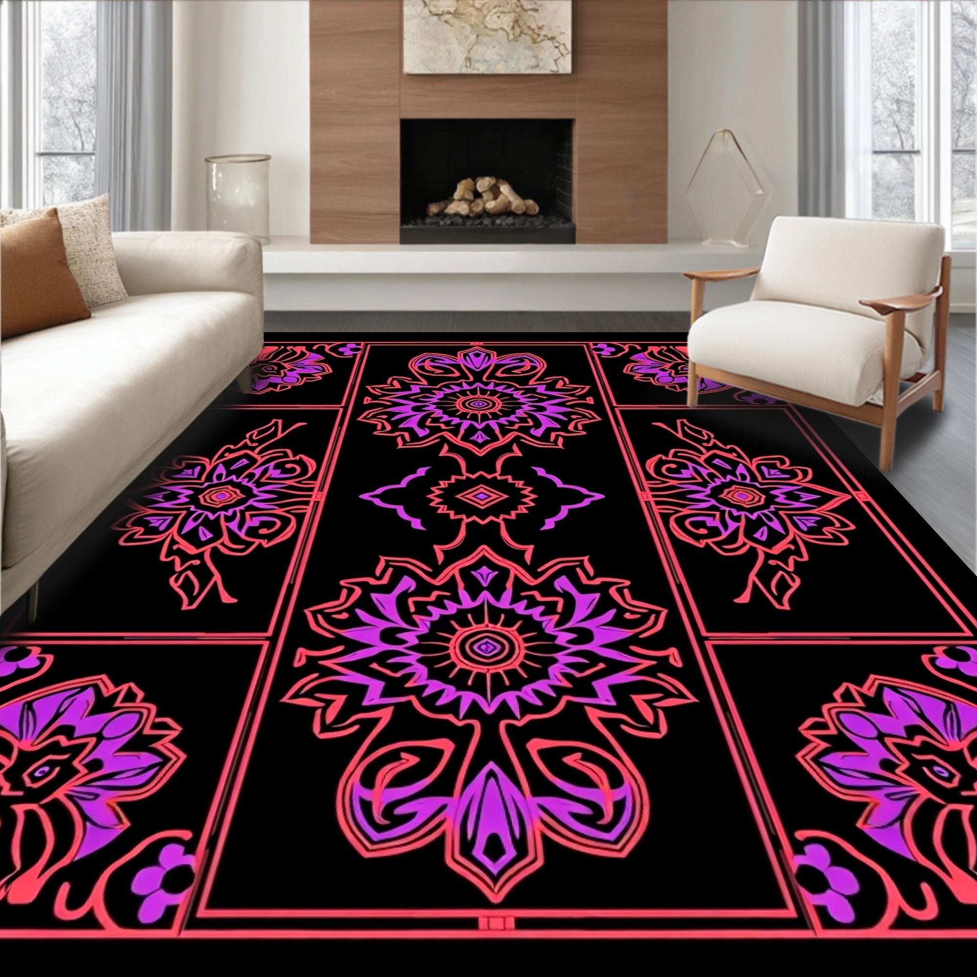 Floral Geometric Statement Rug