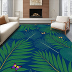 Green Palm Leaves Golden Camel Print Rug