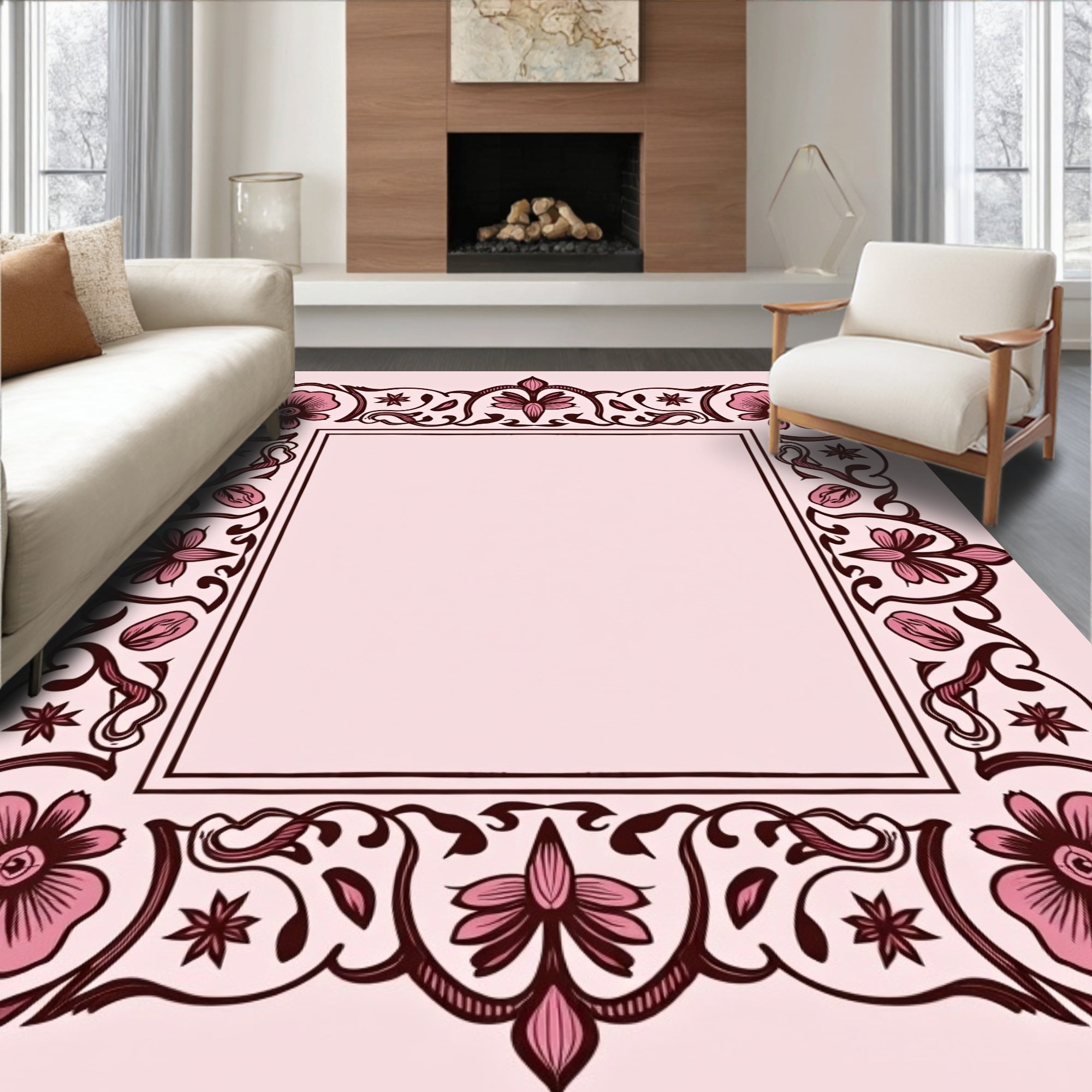 Ornate Floral Border Design Rug