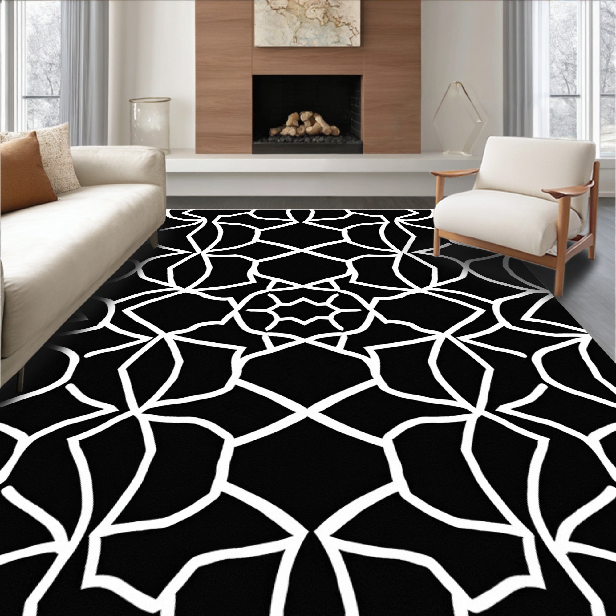 Geometric Black White Lattice Design Rug