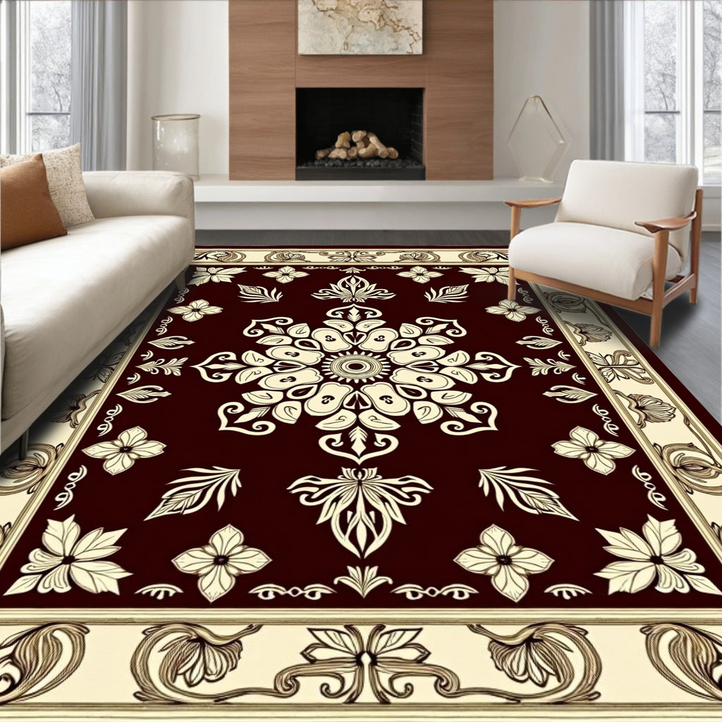 Ornate Floral Medallion With Border Rug